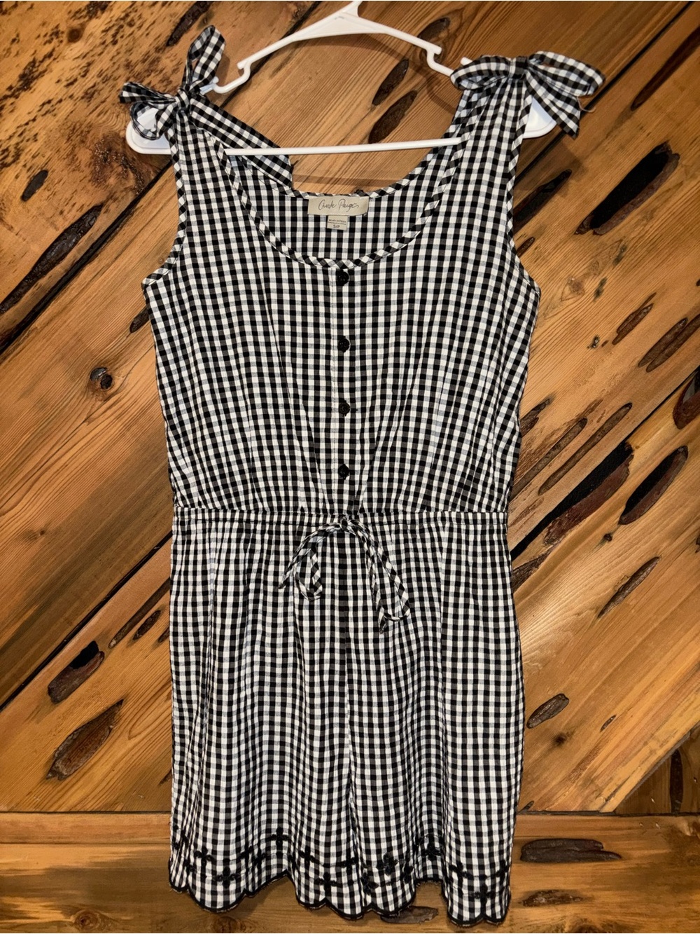 Charlie Paige Black & White Gingham Button-Front Romper